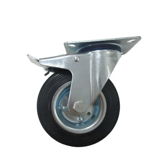 Image de ROUE PIVOT SUR PLAQUE NOIR+FREIN D125 MM