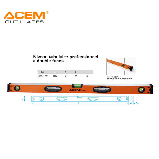 Image de NIVEAU D'EAU PROFESSIONNEL 1500MM TUBULAIRE DOUBLE FACE B2-1.5M ACEM