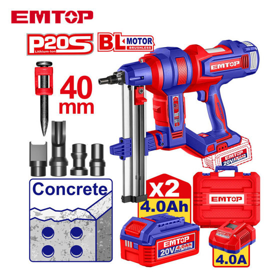 Image de CLOUEUR A BETON 20V 2B 4AH 19-40MM ELCNLI9008 EMTOP
