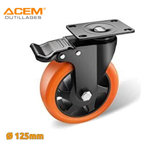 Image de ROUE PIVOTANTE ORANGE À PLATINE ET À FREIN DE D125X32MM ACEM
