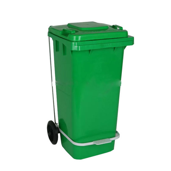 Image de POUBELLE 120L EN POLY VERT/JAUNE A PEDAL