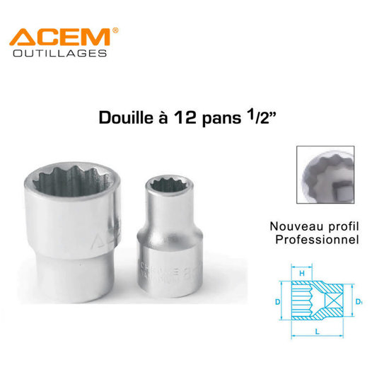 Image de DOUILLE 1/2 12PTS 12MM ACEM