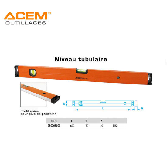 Image de NIVEAU TUBULAIRE 600MM N62 ANTICHOC ACEM
