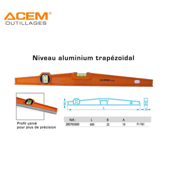 Image de NIVEAU ALUMINIUM TRAPEZ 600MM F1-T61 ACEM