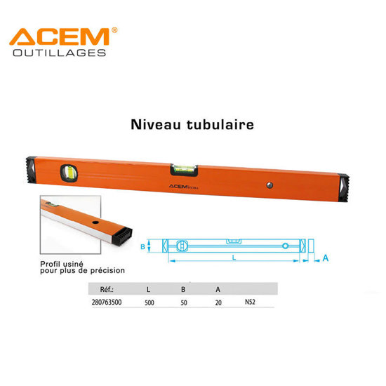 Image de NIVEAU TUBULAIRE 500MM N52 ANTICHOC ACEM