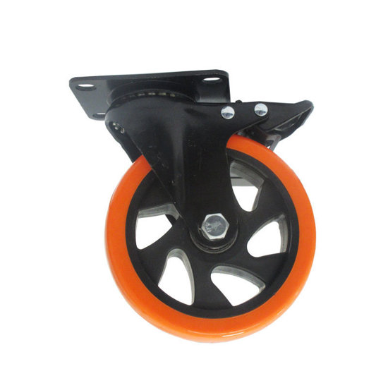 Image de ROUE PIVOTANTE ORANGE AVEC FREIN D125 MM