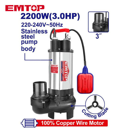Image de POMPE SUBMERSIBLE 3".3CV H13M 633L/MIN-EWPPQD22001 EMTOP