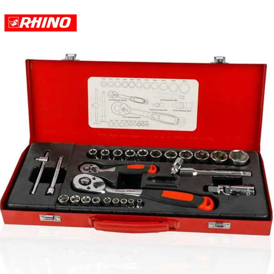 Image de COFFRET DE DOUILLES EN CRV 6 PANS 1/4".1/2" 27 PIECES RHINO