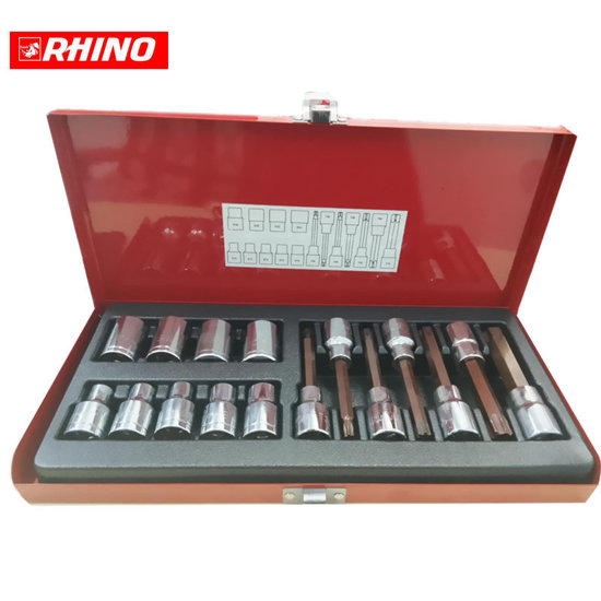 Image de COFFRET DE 16 DOUILLES TORX CRV MALES ET FEMELLES - 1/2" RHINO