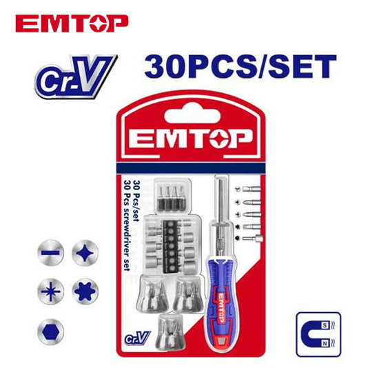 Image de JEU DE 30 TOURNEVIS CLIQUET -EBST03006 EMTOP
