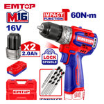 Image de PERCEUSE A PERCUSSION BRUSHLESS 16V 60NM+AC-ECIDL16682 EMTOP