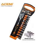 Image de JEUX DE DOUILLES ET POIGNEE A CLIQUET 1/4" 14 PIECES ACEM