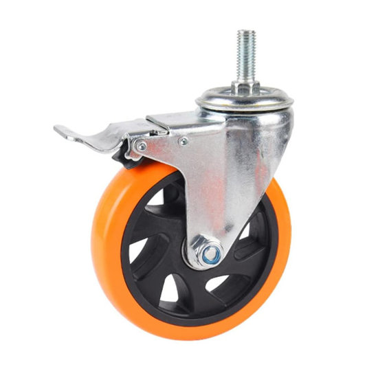 Image de ROUE ORANGE AVEC TIGE ET FREIN D125 MM