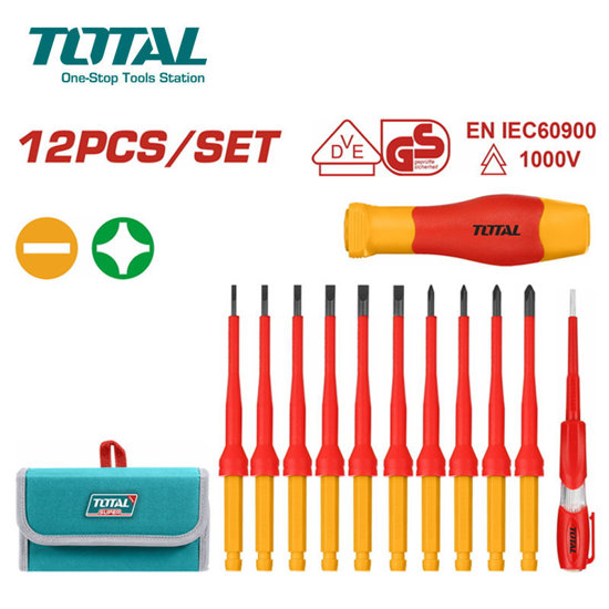 Image de JEUX DE 12 TOURNEVIS ISOLÉS INTERCHANGEABLES 1000V THKISD1201 TOTAL