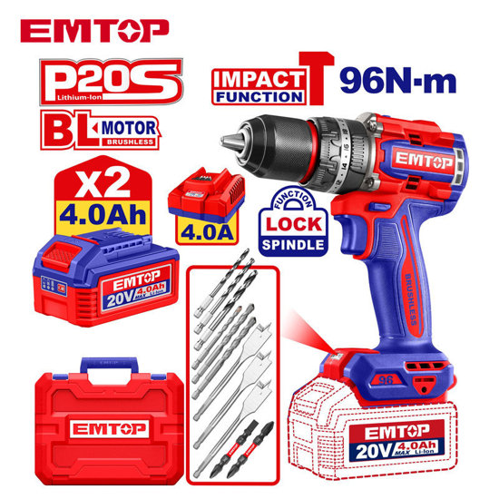 Image de PERCEUSE A PERCUSSION BRUSH 20V 96NM AVEC ACCESSOIRE-ECIDL20968 EMTOP