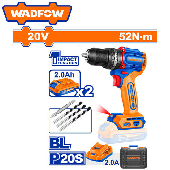 Image de VISSEUSE PERCEUSE A PERCUSSION 20V 52 NM + 2 BATTERIE WCDP5281 WADFOW
