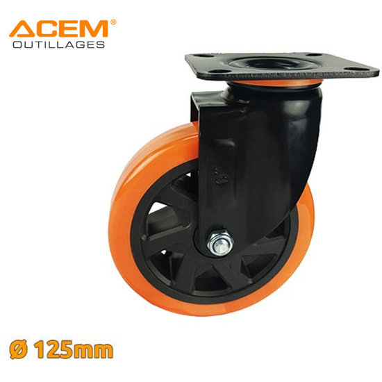 Image de ROUE PIVOTANTE ORANGE À PLATINE DE D125X32MM ACEM