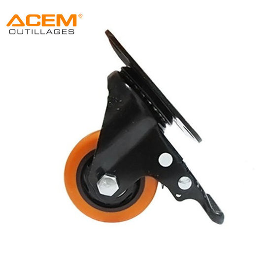 Image de ROUE PIVOTANTE ORANGE À PLATINE ET À FREIN DE D50X23MM ACEM 