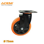 Image de ROUE PIVOT A ROULEMENT ORANGE D75X32MM ACEM