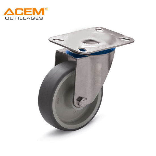 Image de ROUE PIVOT AVEC PLAQUE GRIS D100X27MM ACEM