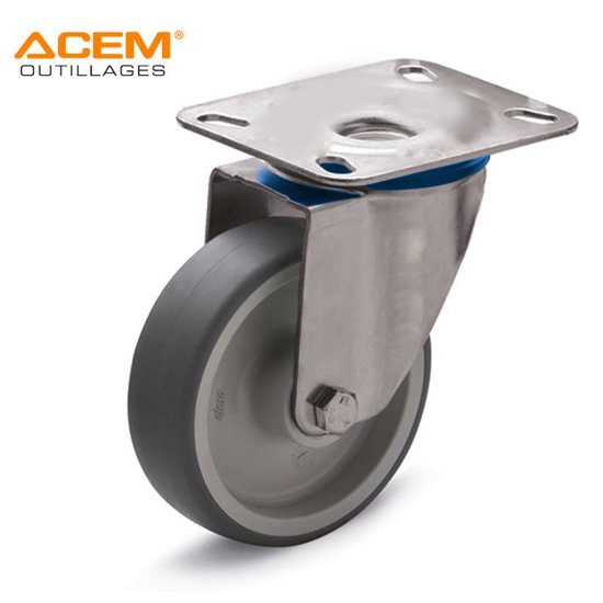 Image de ROUE PIVOT AVEC PLAQUE GRIS D125X27MM ACEM