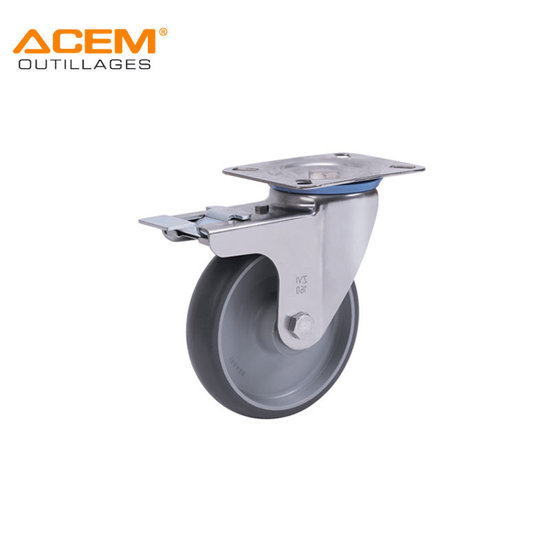 Image de ROUE PIVOT AVEC PLAQUE ET FREIN GRIS D63X23MM ACEM
