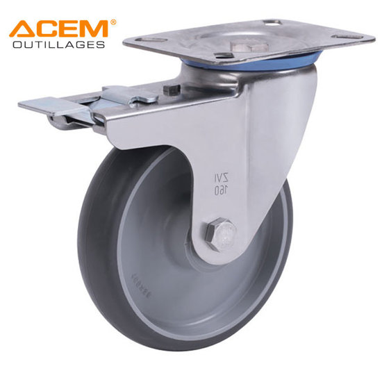 Image de ROUE PIVOT AVEC PLAQUE ET FREIN GRIS D125X27MM ACEM