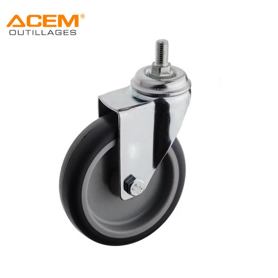 Image de ROUE PIVOT AVEC TIGE TPR GRIS D75X23MM ACEM