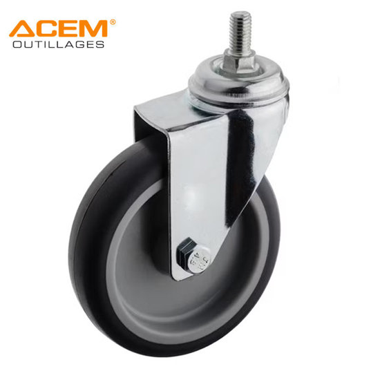 Image de ROUE PIVOT AVEC TIGE TPR GRIS D100X27MM ACEM