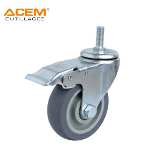 Image de ROUE PIVOT AVEC TIGE ET FREIN TPR GRIS D63X23MM ACEM