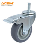 Image de ROUE PIVOT AVEC TIGE ET FREIN TPR GRIS D75X23MM ACEM