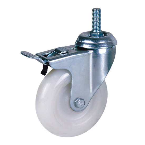 Image de ROUE PIVOT AVEC TIGE ET FREIN EN NYLON 3028 D75